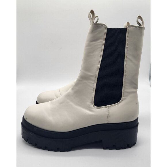 Divided Shoes - H&M DIVIDED Platform Boots Chunky Sole White Black Pull On Womens US 9.5/EU 41